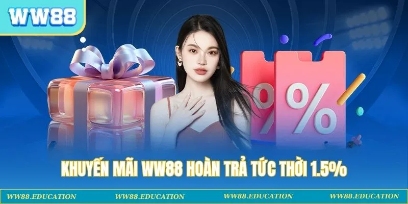 Khuyến mãi WW88 hoàn trả tức thời 1.5%